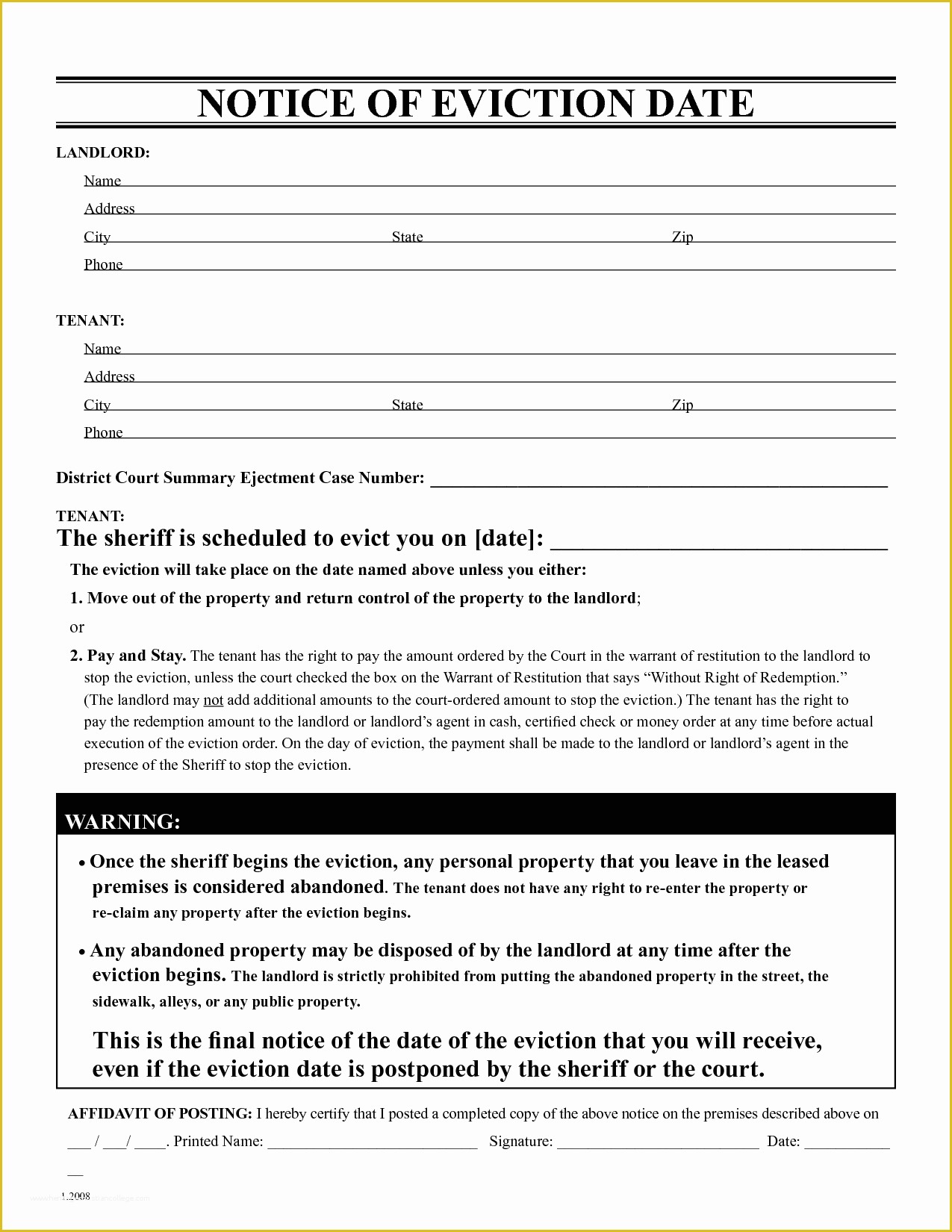 Free Printable Eviction Notice Template Of Free Eviction Notice Template