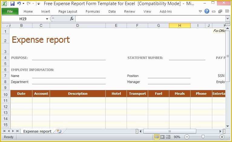 Free Printable Expense Reports Templates Of Free Expense Report form Template for Excel