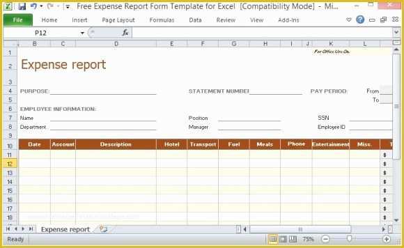 Free Printable Expense Reports Templates Of Free Expense Report form Template for Excel