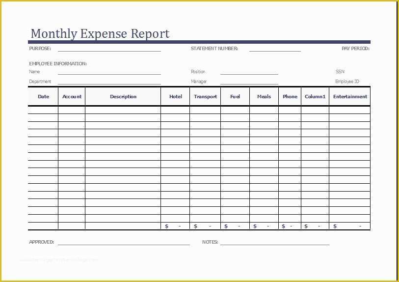 Free Printable Expense Reports Templates Of Monthly Expense Report Template