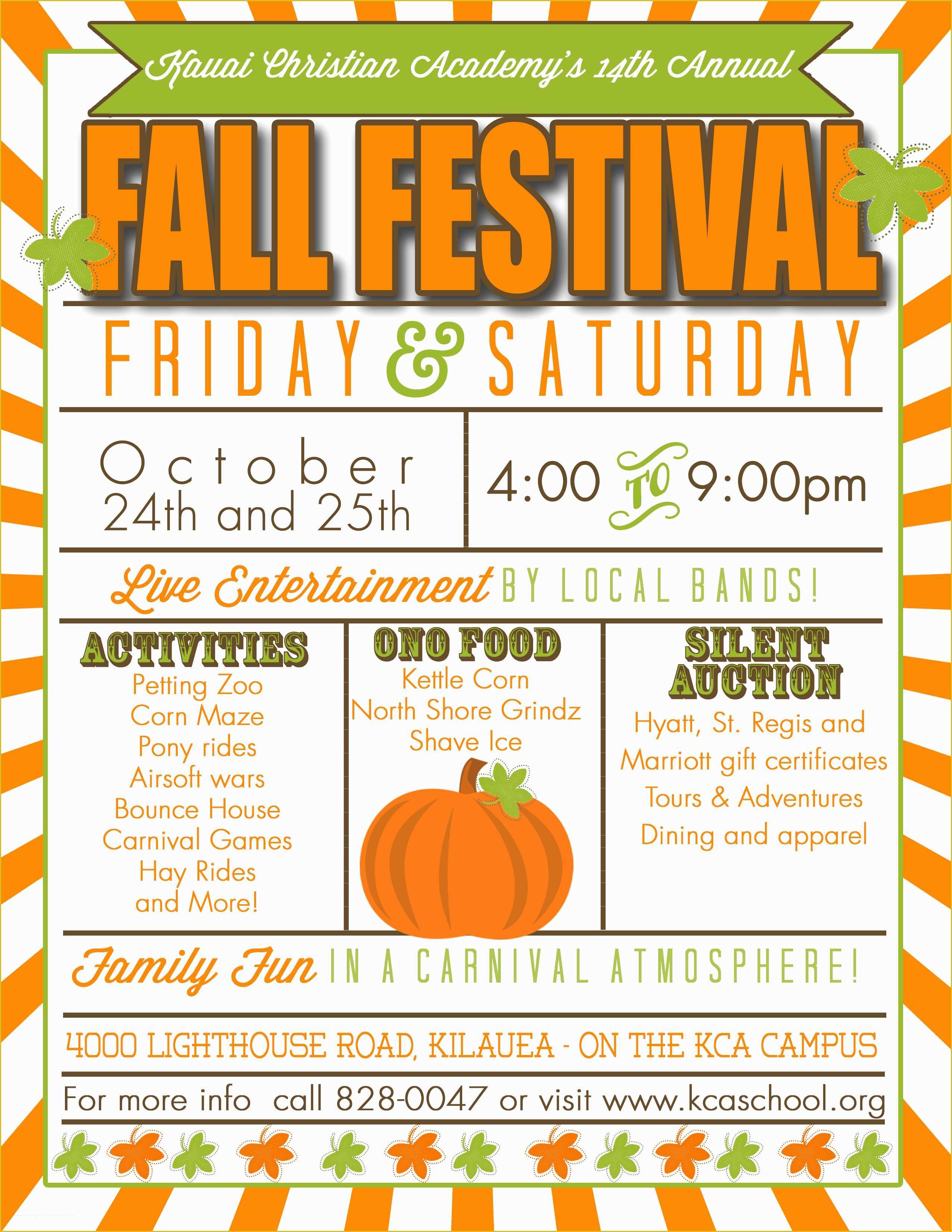 Free Printable Fall Festival Flyer Templates Of Kauai Christian Academy S 14th Annual Fall Festival
