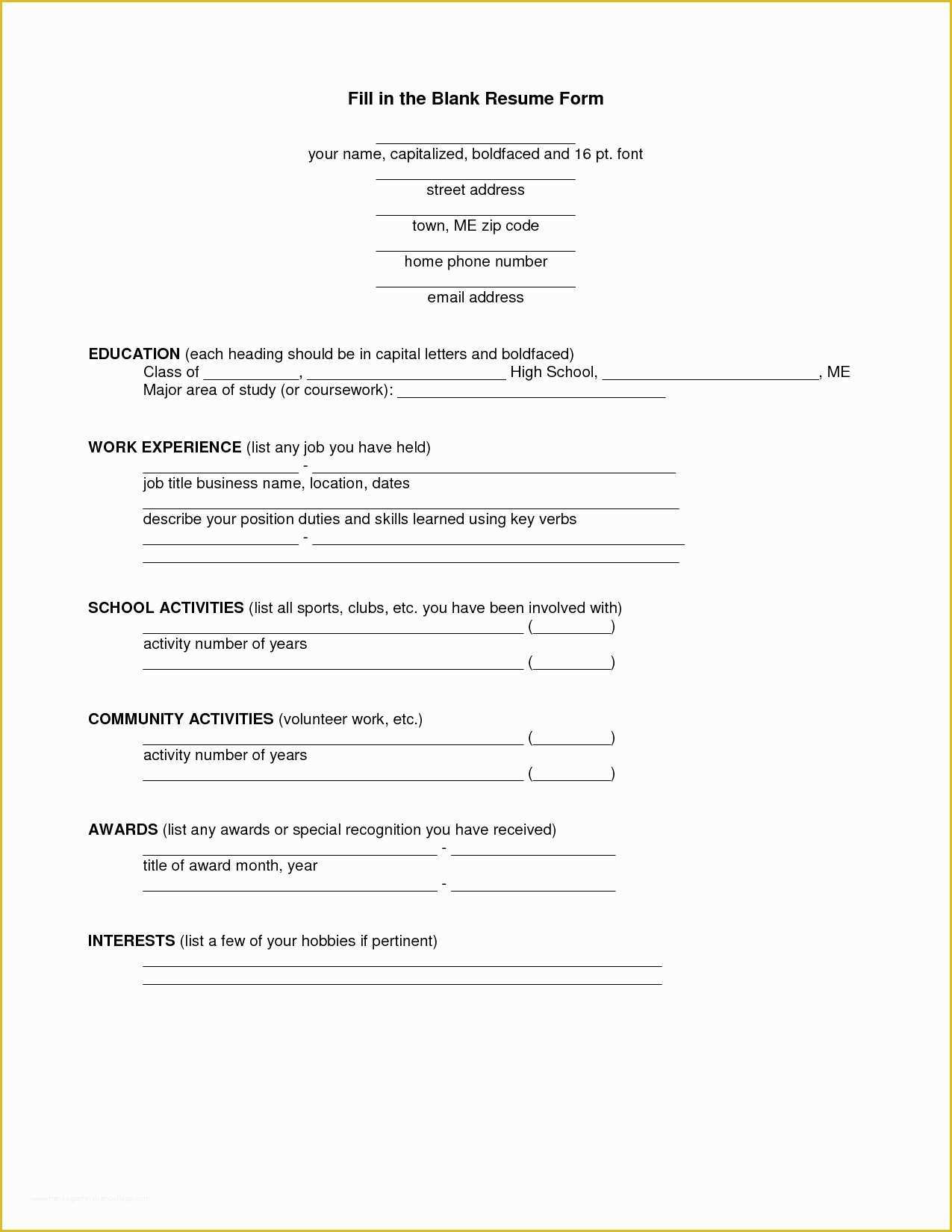 Free Printable Fill In the Blank Resume Templates Of 20 Free Printable Fill In the Blank Resume Templates