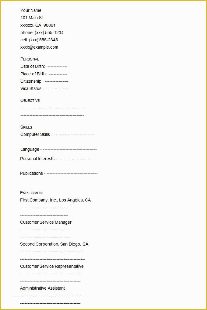 Free Printable Fill In the Blank Resume Templates Of 20 Free Printable Fill In the Blank Resume Templates