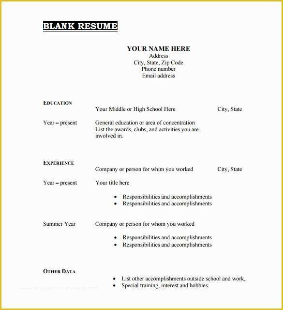 Free Printable Fill In the Blank Resume Templates Of 46 Blank Resume Templates Doc Pdf