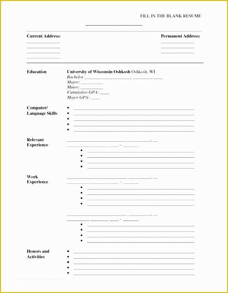 Free Printable Fill In the Blank Resume Templates Of 9 Blank Resume forms to Fill Out