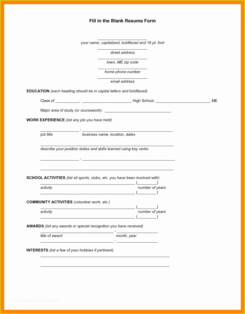 Free Printable Fill In the Blank Resume Templates Of Blank Fill In Resume Templates Fill In Resume Templates