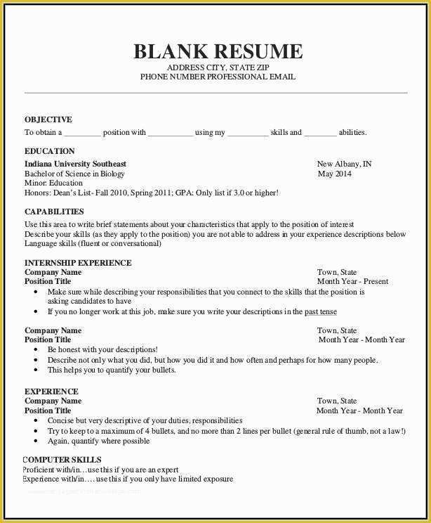 Free Printable Fill In the Blank Resume Templates Of Blank Resume