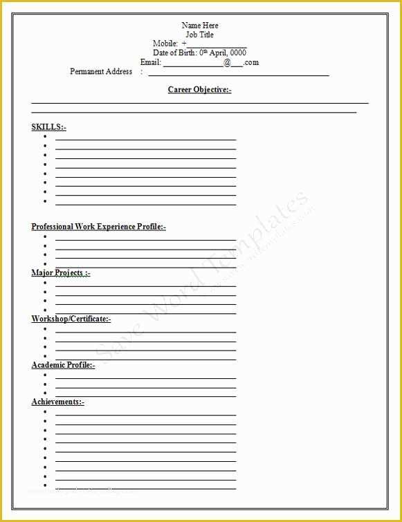 Free Printable Fill In the Blank Resume Templates Of Blank Resume Template Pdf