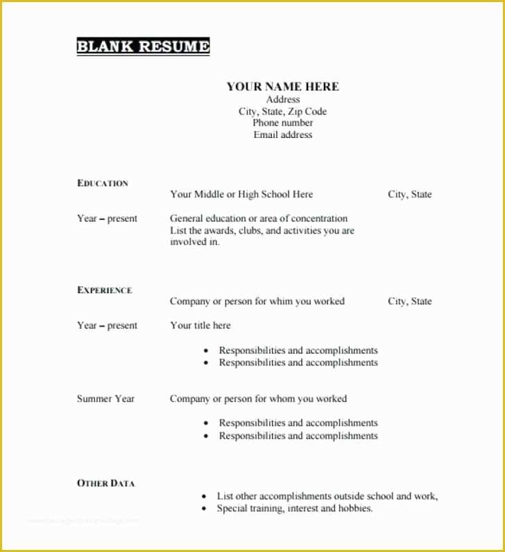 Free Printable Fill In the Blank Resume Templates Of Free Resume Outline Samples Pdf Tag 41 How to Make A Free