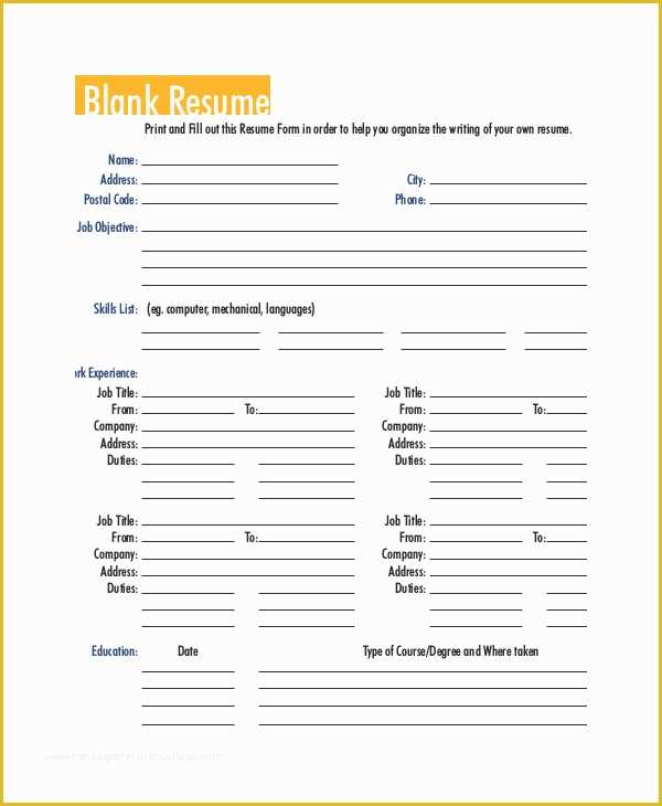 Free Printable Fill In the Blank Resume Templates Of Printable Resume Template 35 Free Word Pdf Documents