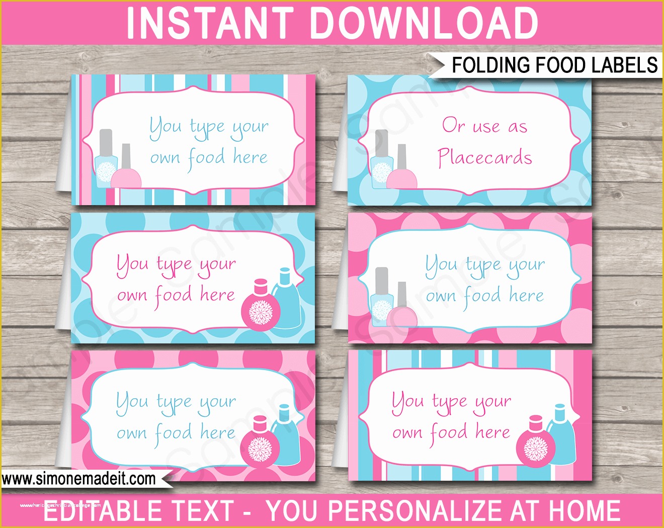 Free Printable Food Labels Templates Of Spa Party Food Labels Place Cards Spa theme