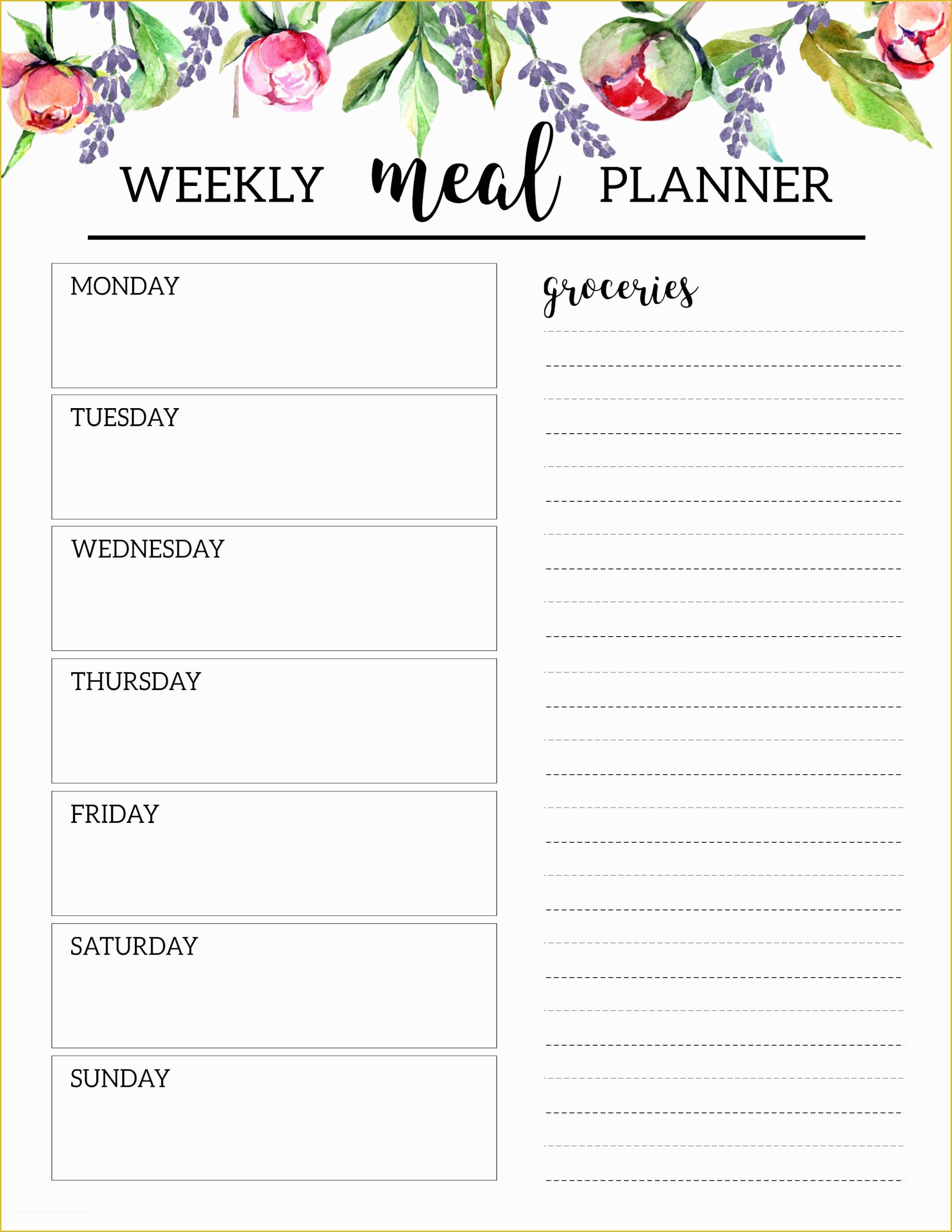 Free Printable Food Menu Templates Of Floral Free Printable Meal Planner Template Paper Trail