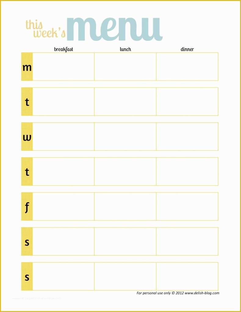 Free Printable Food Menu Templates Of Little Housewife Meal Planning