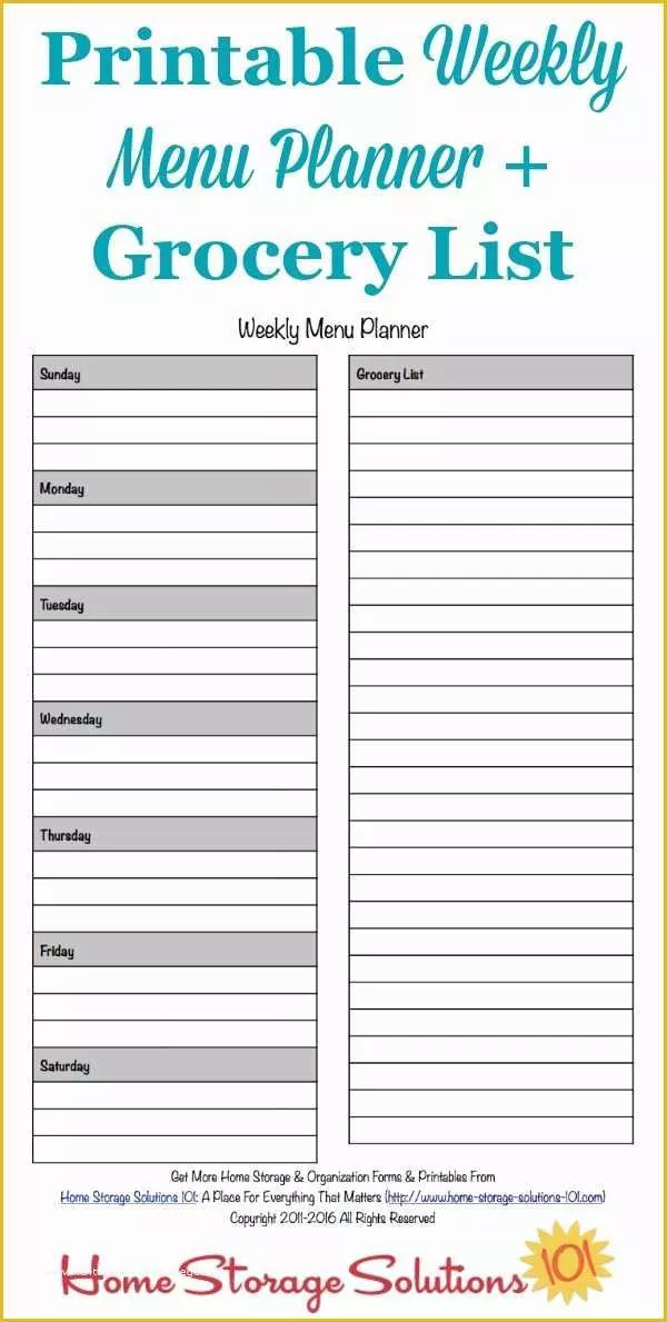 Free Printable Food Menu Templates Of Printable Weekly Menu Planner Template Plus Grocery List