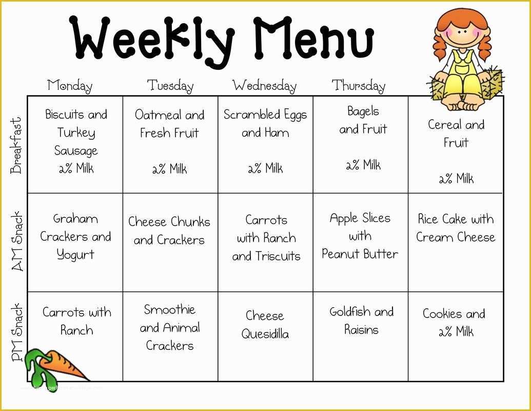 Free Printable Food Menu Templates Of Sample Daycare Menu Templates Preschool