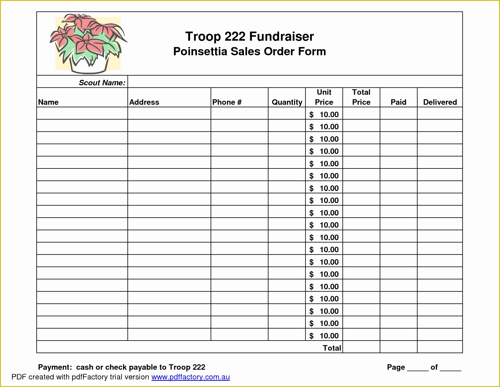 Printable Fundraiser Order Form Template