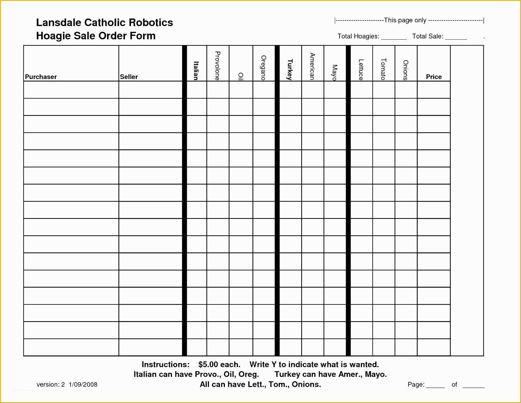 Free Printable Fundraiser order form Template Of Hoagie Fundraiser order form Template