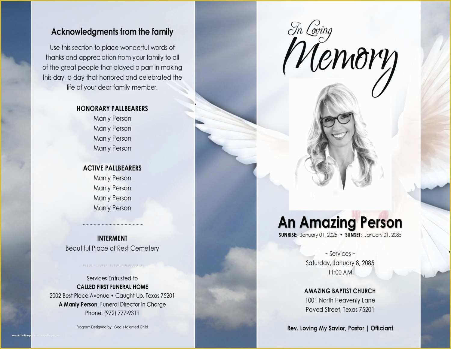 Free Printable Funeral Program Template Of 11x17 Heavenly Dove Printable Funeral Program