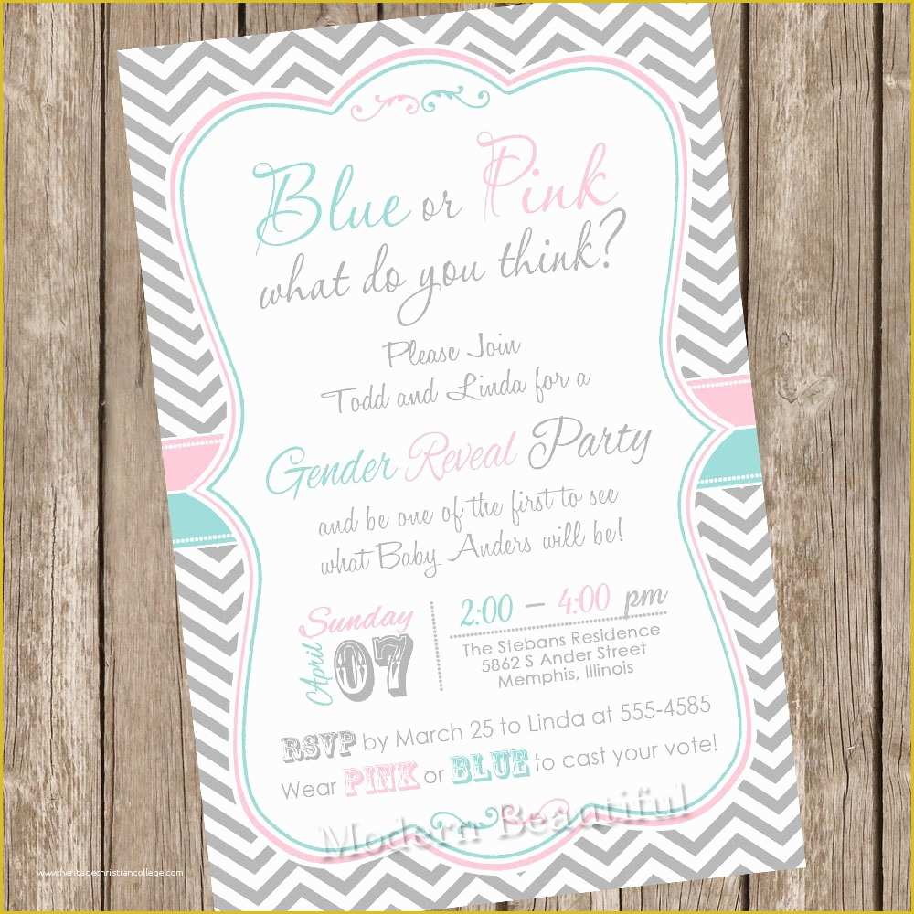 Free Printable Gender Reveal Invitation Templates Of Chevron Gender Reveal Invitation Baby Reveal Invite Printable