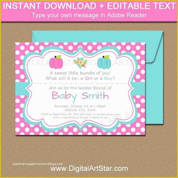 Free Printable Gender Reveal Invitation Templates Of Pumpkin Gender Reveal Invitation Template Printable