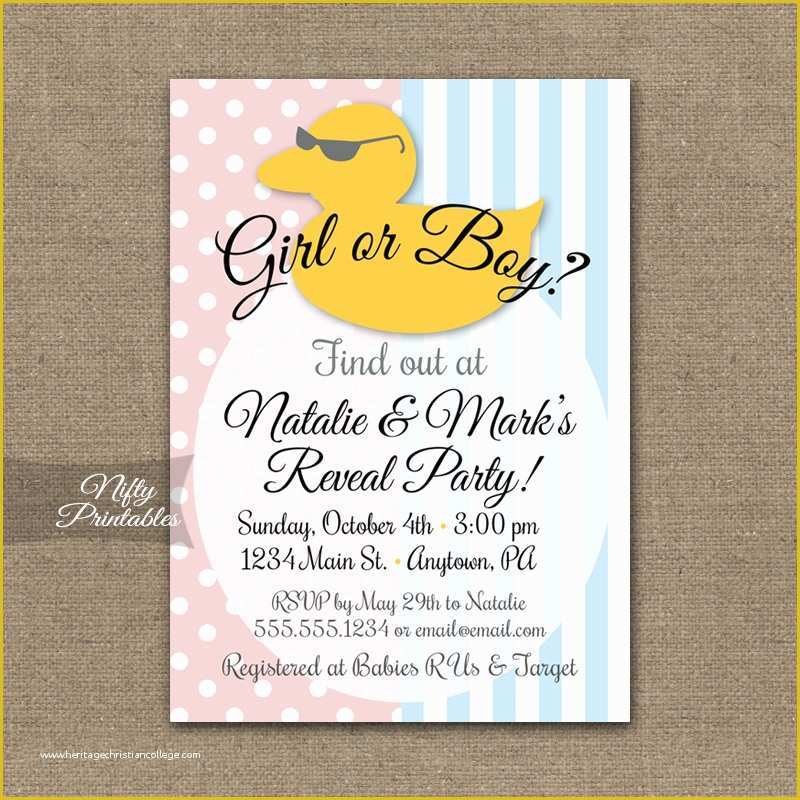 Free Printable Gender Reveal Invitation Templates Of Rubber Duck Gender Reveal Invitations with Free Printable