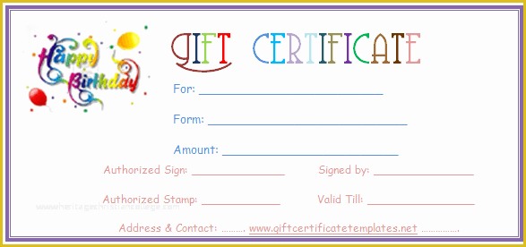Free Printable Gift Certificates Templates Of Simple Balloons Birthday T Certificate Template
