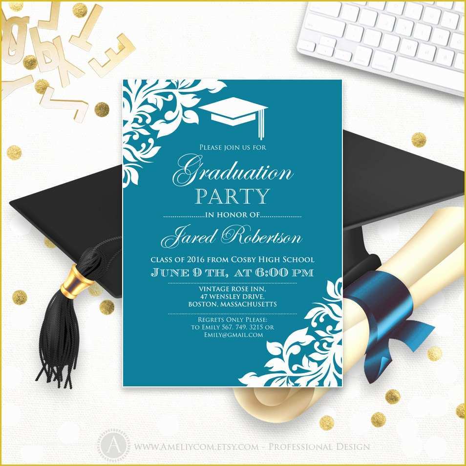 Free Printable Graduation Invitation Templates Of Printable Graduation Party Invitation Template Blue Teal High