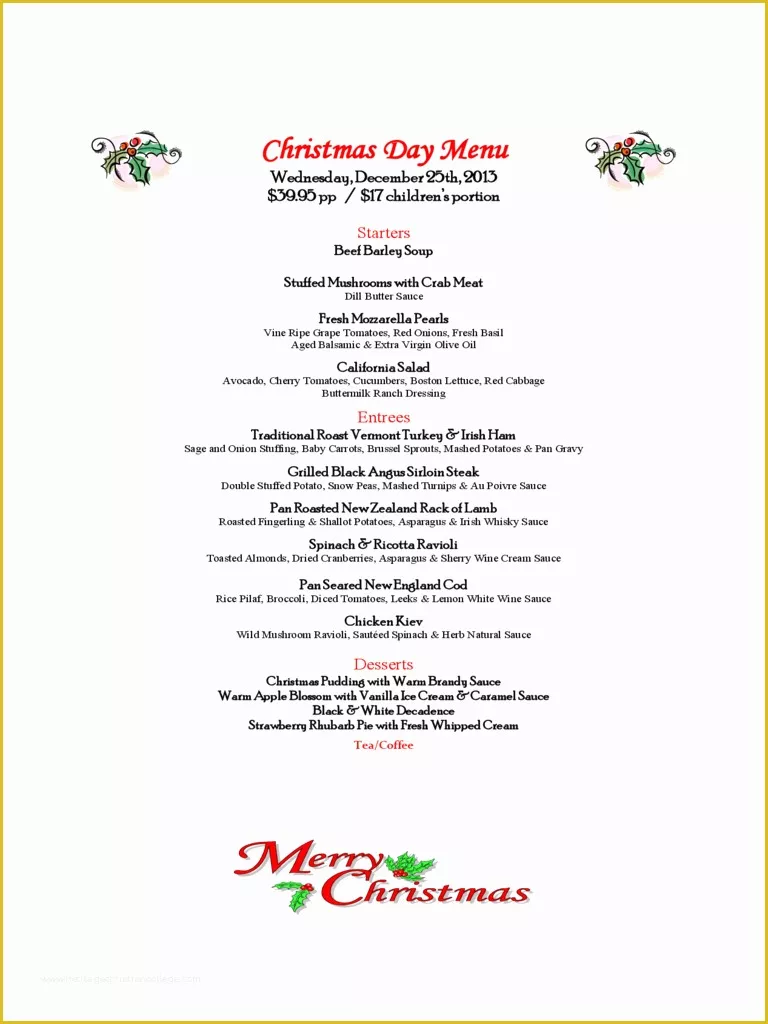 Free Printable Holiday Menu Template Of Christmas Menu Template 17 Free Templates In Pdf Word