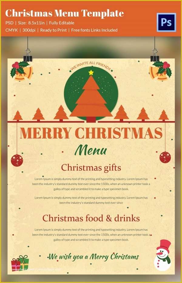 Free Printable Holiday Menu Template Of Christmas Menu Template 37 Free Psd Eps Ai