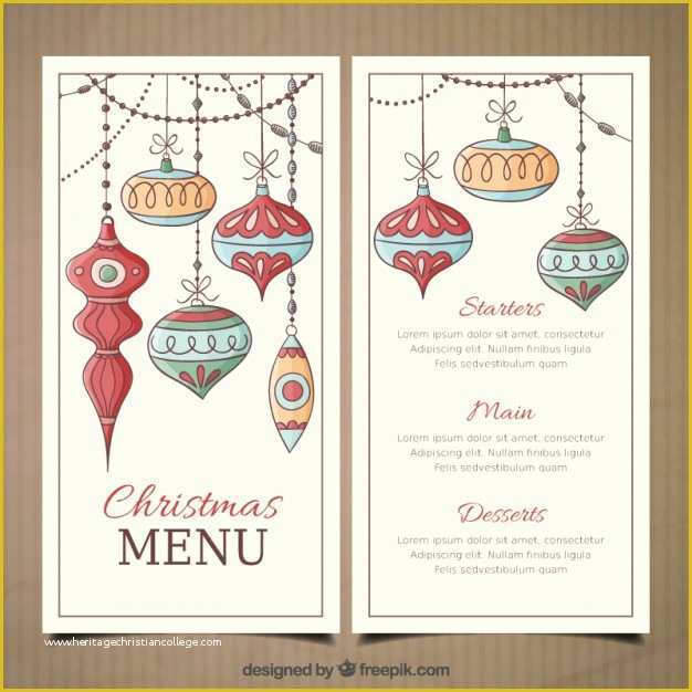 Free Printable Holiday Menu Template Of Christmas Menu Template with Hand Drawn Baubles Vector