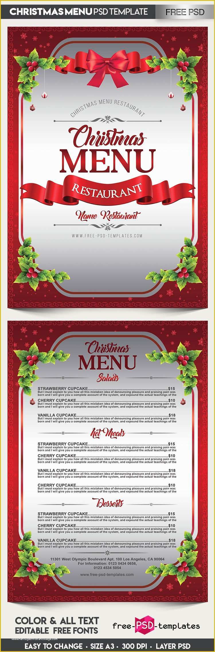 Free Printable Holiday Menu Template Of Free Christmas Menu Psd Template