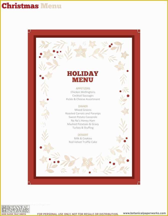 Free Printable Holiday Menu Template Of Free Printable Holiday Dinner Decor