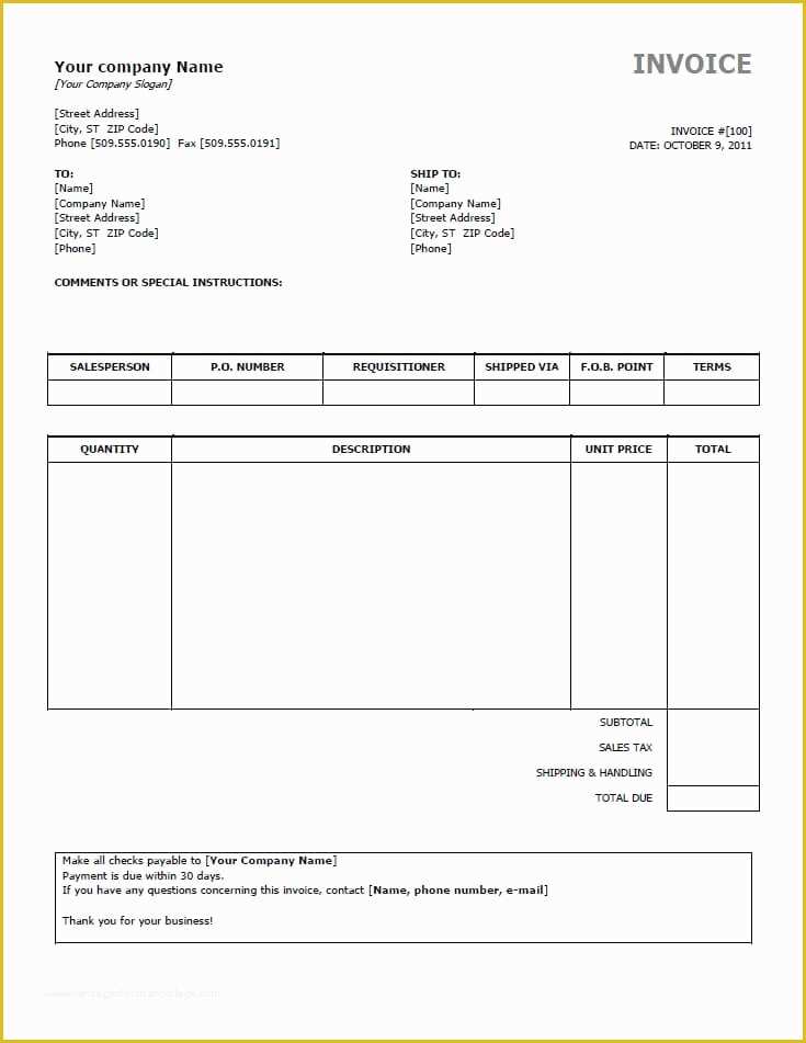 Free Printable Invoice Template Microsoft Word Of Free Invoice Templates for Word Excel Open Fice