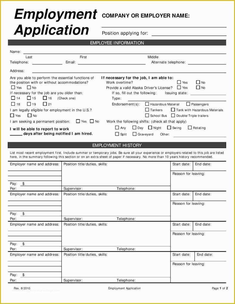 Free Printable Job Application Template Of 10 Employment Application form Free Samples Examples