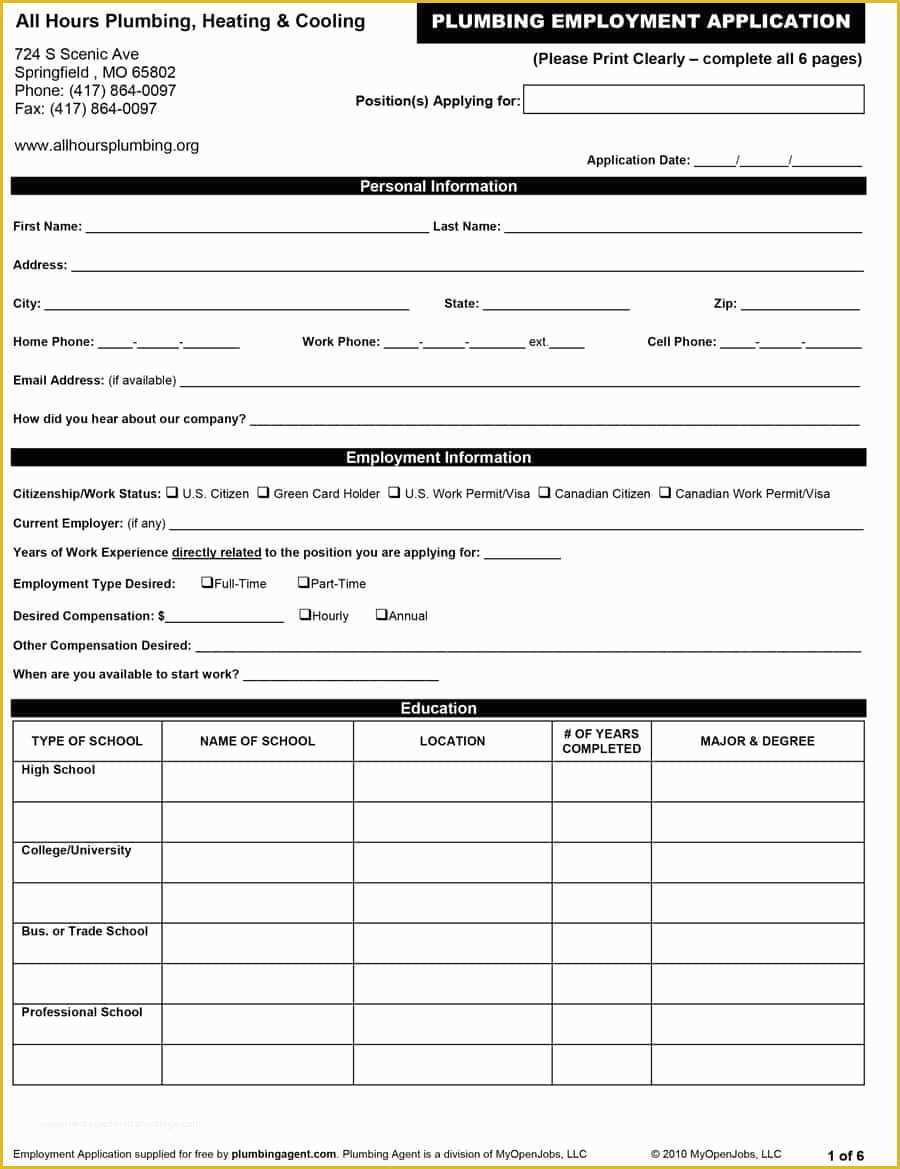 Free Printable Job Application Template Of 50 Free Employment Job Application form Templates