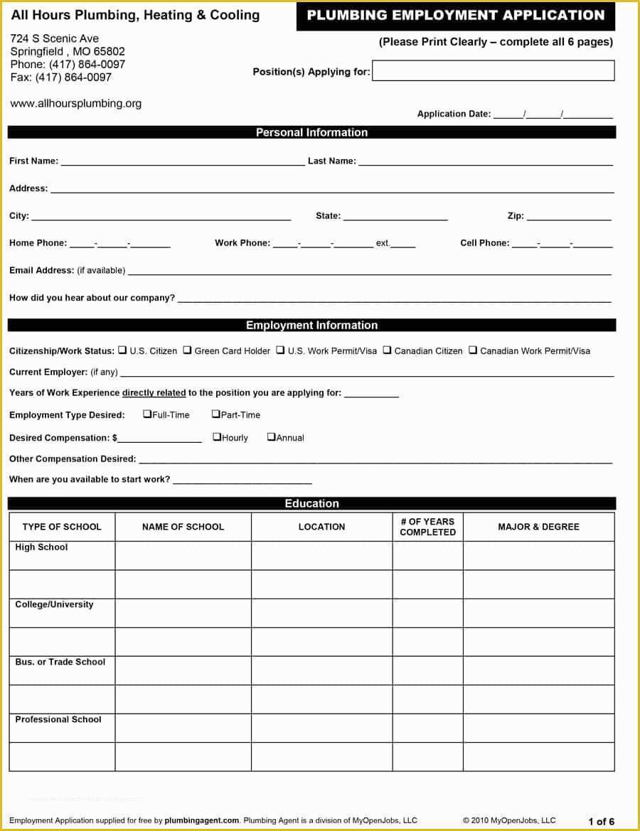 Free Printable Job Application Template Of 50 Free Employment Job Application form Templates