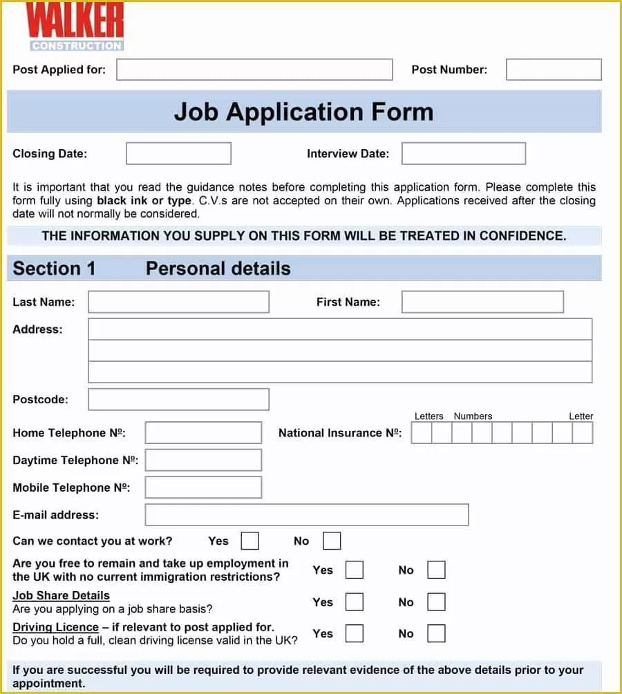 Free Printable Job Application Template Of 50 Free Employment Job Application form Templates