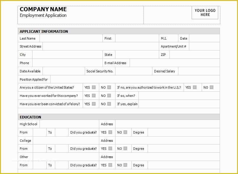 Free Printable Job Application Template Of Employment Applications Printable Template