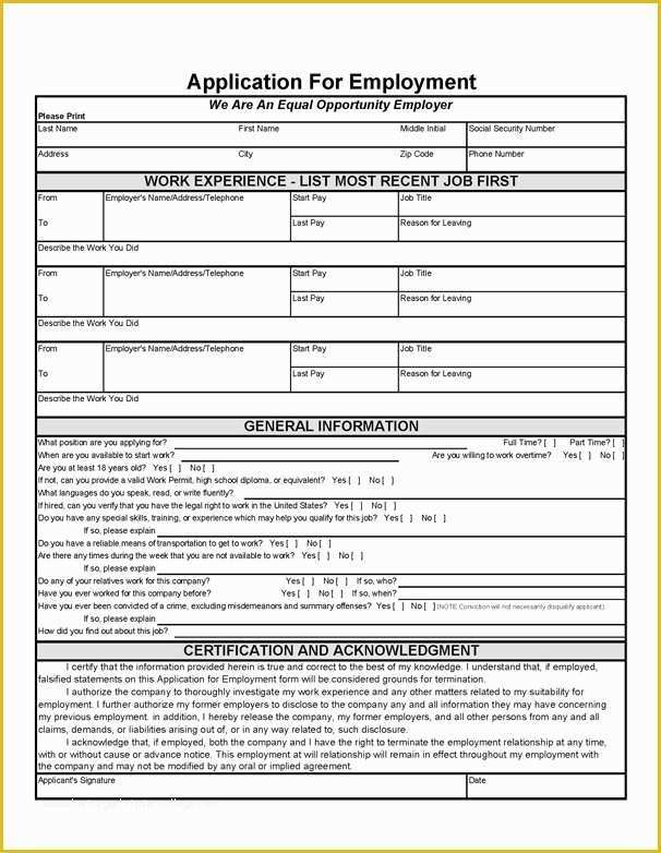 Free Printable Job Application Template Of Free Printable Application for Employment Template