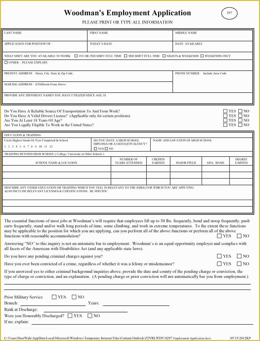 Free Printable Job Application Template Of Free Printable Application for Employment Template