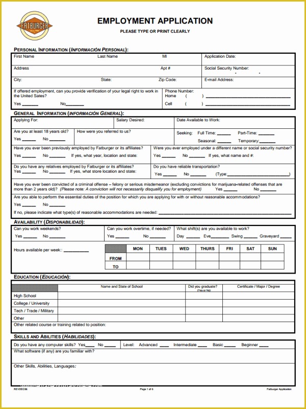 Free Printable Job Application Template Of Free Printable Job Application form Template form Generic