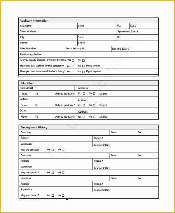 Free Printable Job Application Template Of Generic Employment Application Template 8 Free Pdf