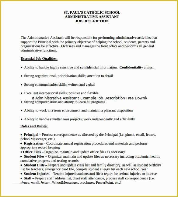 Free Printable Job Description Template Of 13 Administrative assistant Job Description Templates