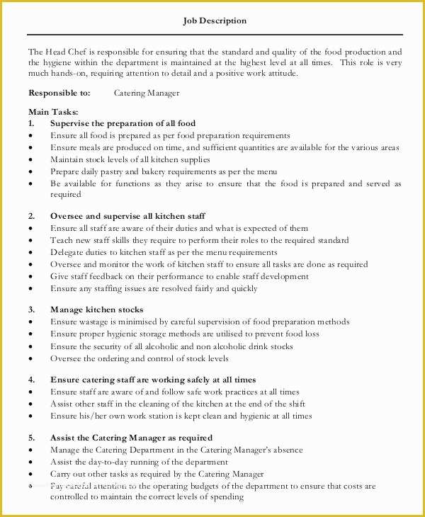 Free Printable Job Description Template Of 15 Cook Job Description Templates Pdf Doc