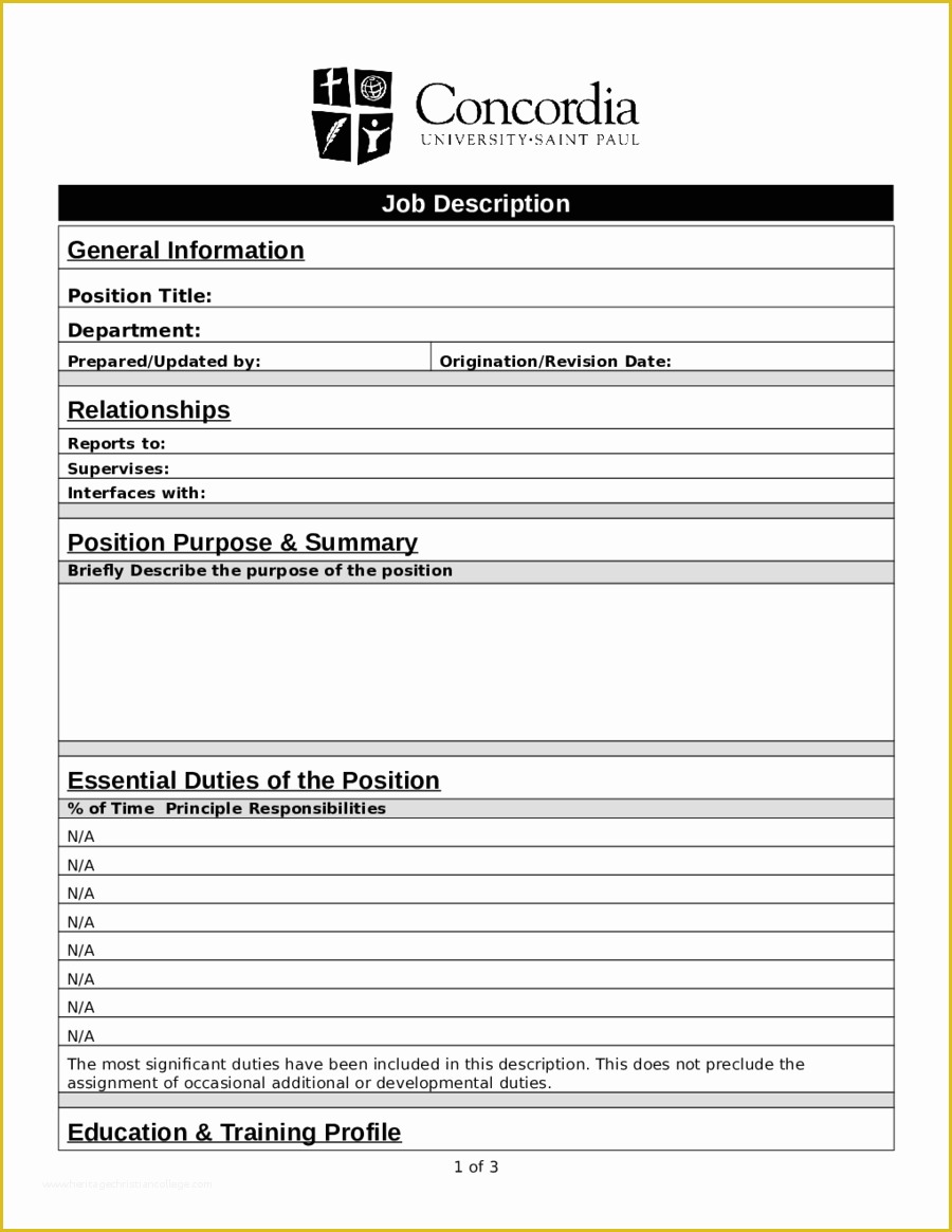 Free Printable Job Description Template Of 2019 Job Description Template Fillable Printable Pdf