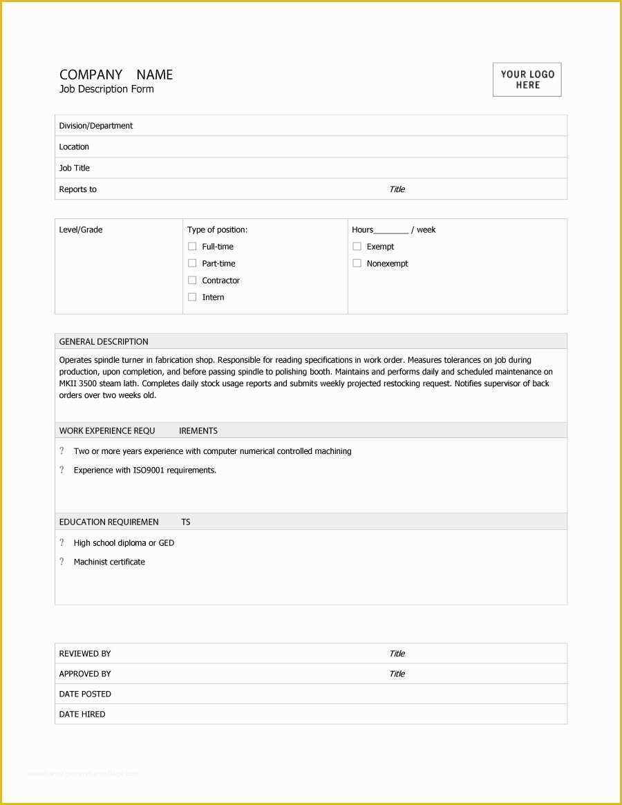 Job description Word Template. Job description. Form description