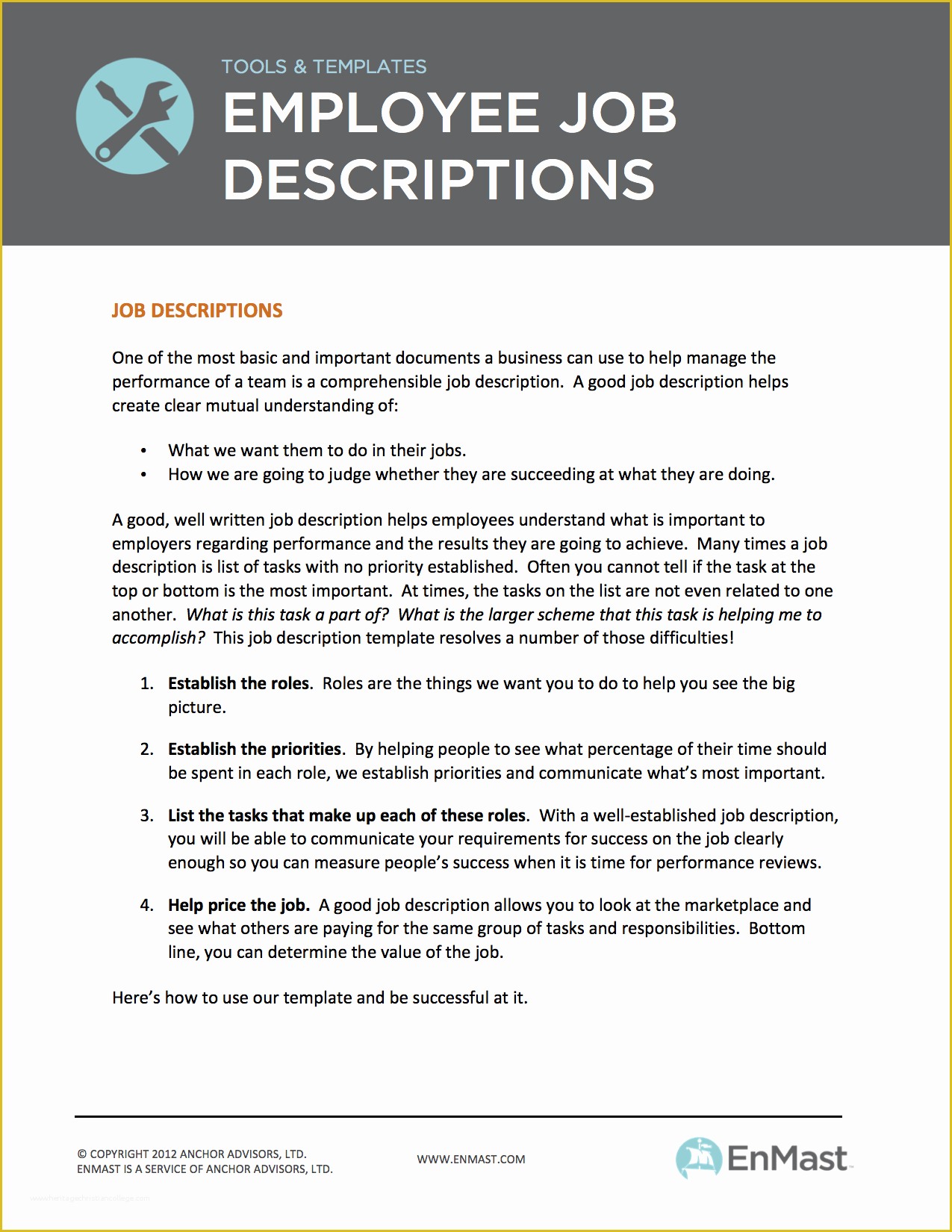 List Job Descriptions Duties