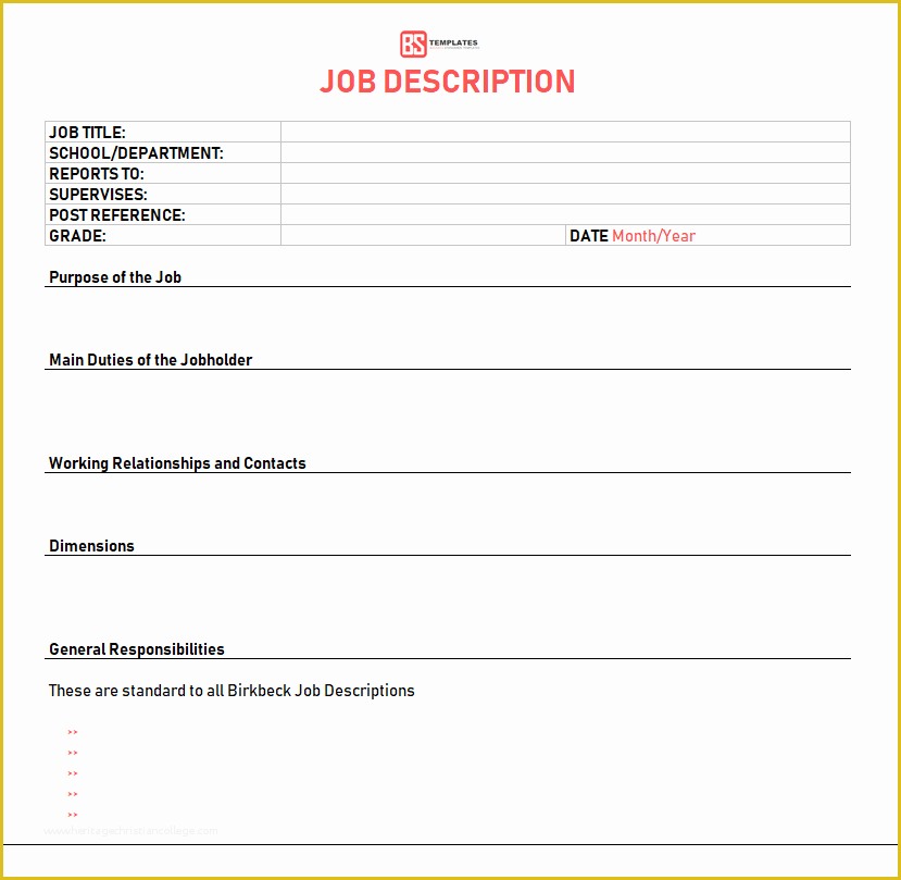 Free Printable Job Description Template Of Free Job Description form Template – Blank format