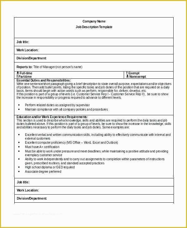 Free Printable Job Description Template Of Free Job Description Template Workshop Template Word Job