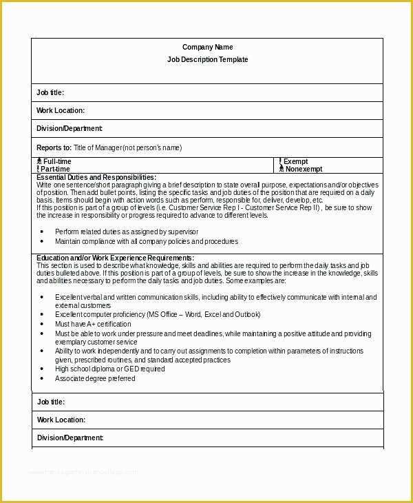 Free Printable Job Description Template Of Free Job Description 